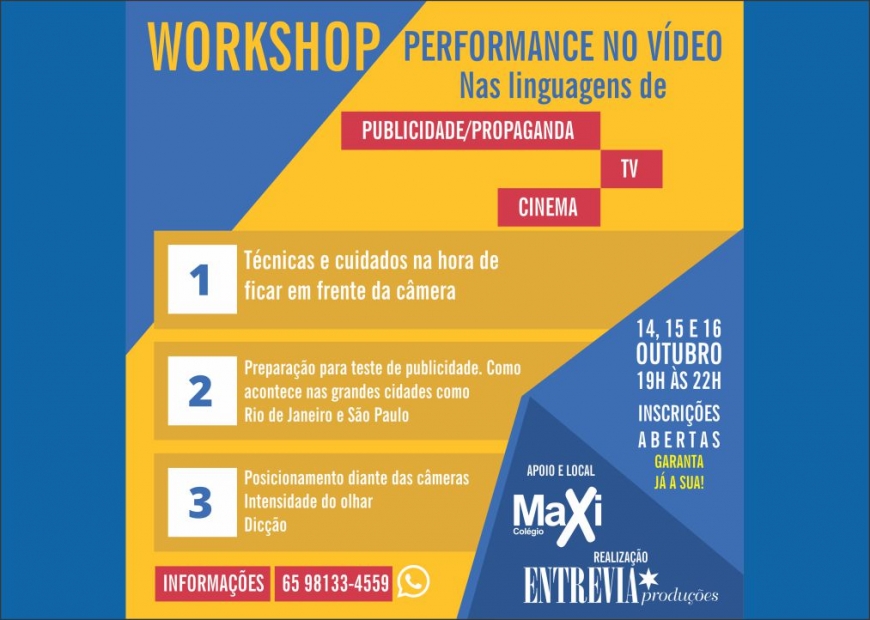 Workshop oferecerá performance no vídeo nas linguagens de Publicidade, TV e Cinema